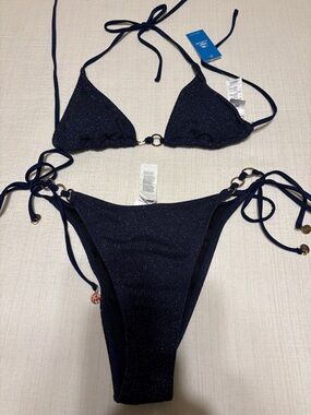 Cupshe Navy Sparkle Triangle Tie Bikini